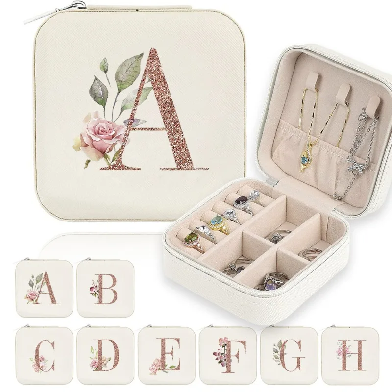 2 Classic Imitation Leather Jewelry Boxes with Zipper Ring Earrings Compartment Nail Art Storage Organizer
