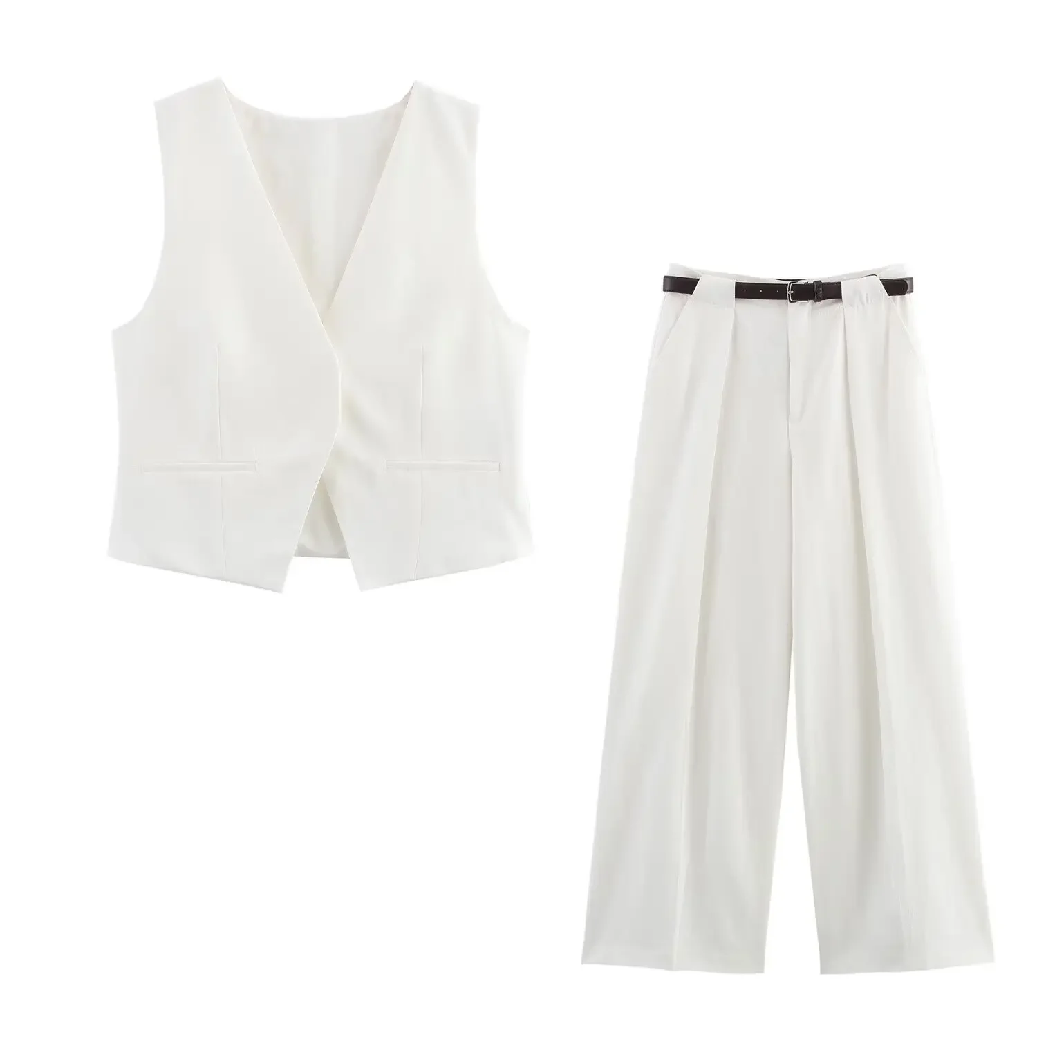 

LIBIELIY Women's V-neck Sleeveless Vest Vest Vest With Waistband Simple Pleated Pants Summer Style New Pants