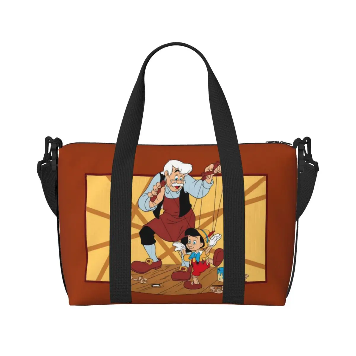 

Custom Cartoon P-Pinocchio Grocery Tote Shopping Bags Women Big Capacity Gym Beach Travel Bags