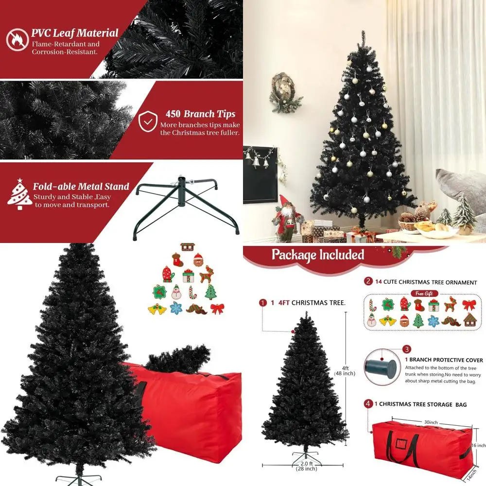 

4ft Premium Black Spruce Christmas Tree with 450 Tips and Foldable Stand for Home, Office, and Party Decor