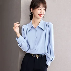 Spring Autumn Women Elegant Long Sleeve Button Shirt Tops Office Lady Temperament Bussiness Casual Loose Work Blouse A2356