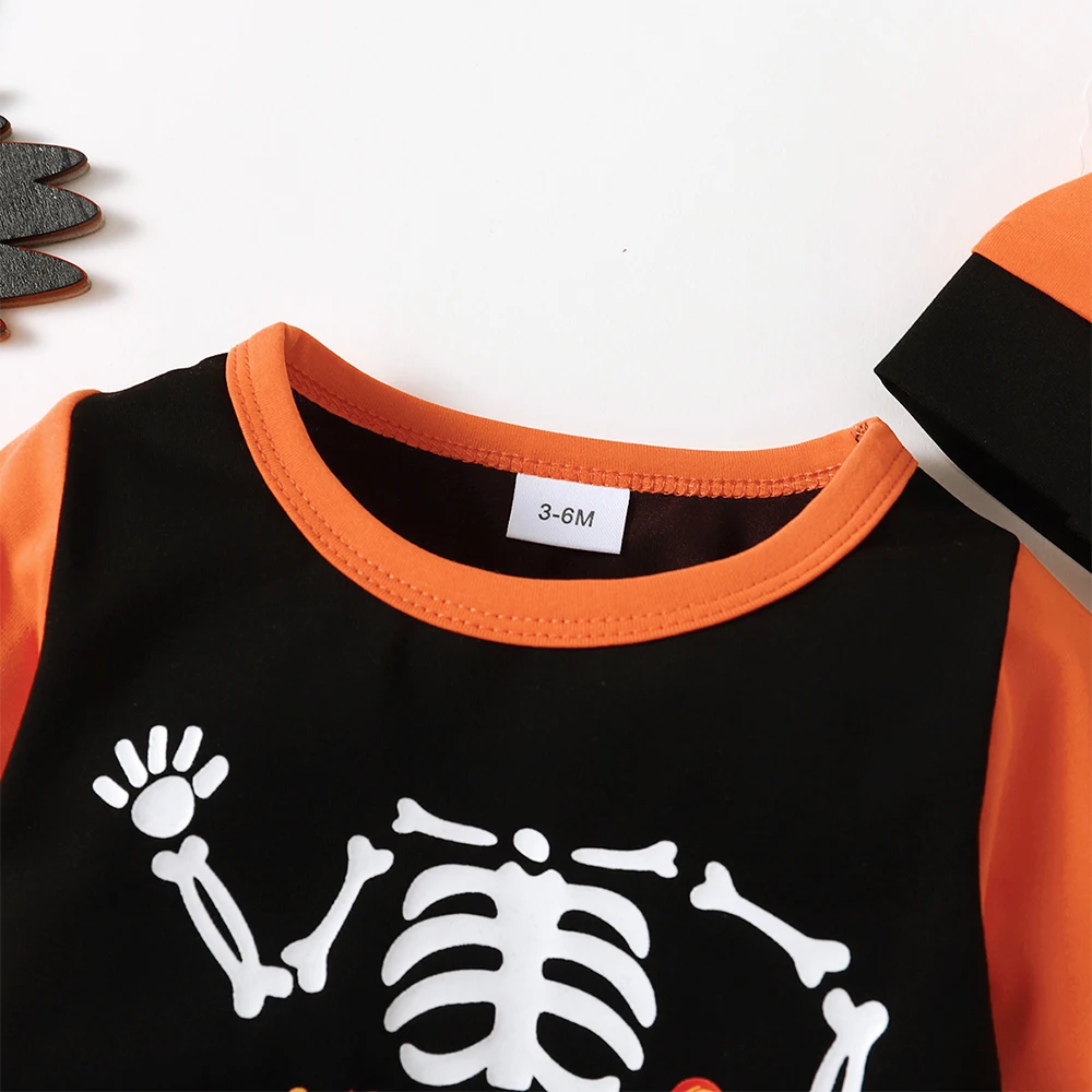 Baby Halloween Clothing 2Pcs Skeleton Print Jumpsuit Boys Girls 0-18M Long Sleeve Romper+Hat Fall Outfits Infant Cosplay Costume