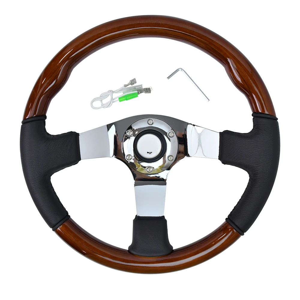 Retro Style Wood and Leather Racing Steering Wheel 350mm Wood Grain Steering Wheel