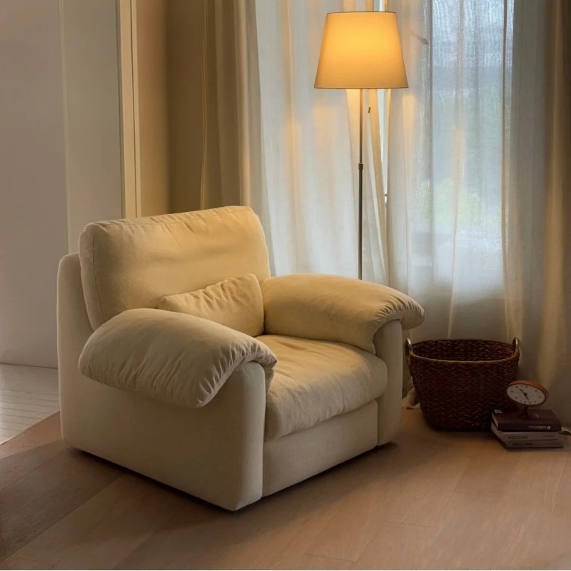 

Cream wind cotton and linen fabric casual lazy single sofa living room balcony cloud sofa