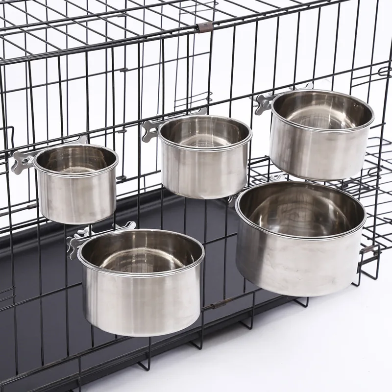 Stainless steel dog bowl pet food utensils hanging fixed dog cage pet supplies drinking water bowl bone version