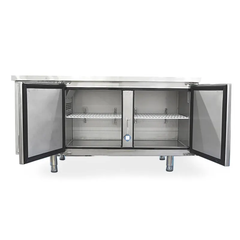 Air cooled refrigeration workbench 180 liters stainless steel double door platform refrigerator horizontal cabinet commercial