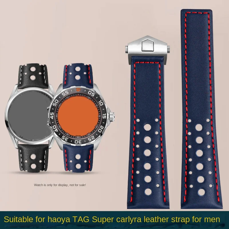 

For TAG Heuer F1 series men's leather watch strap bracelet folding buckle while watchband accessories 22mm blue black with tool