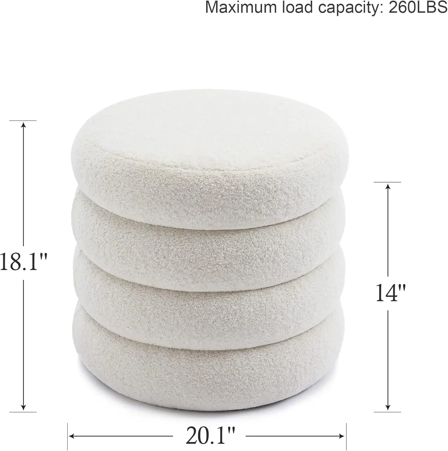 Storage Ottoman, Foot Rest Stool Seat for Living Room, Off-White Vanity Foot Pouf, Tufted Footstool with Removable