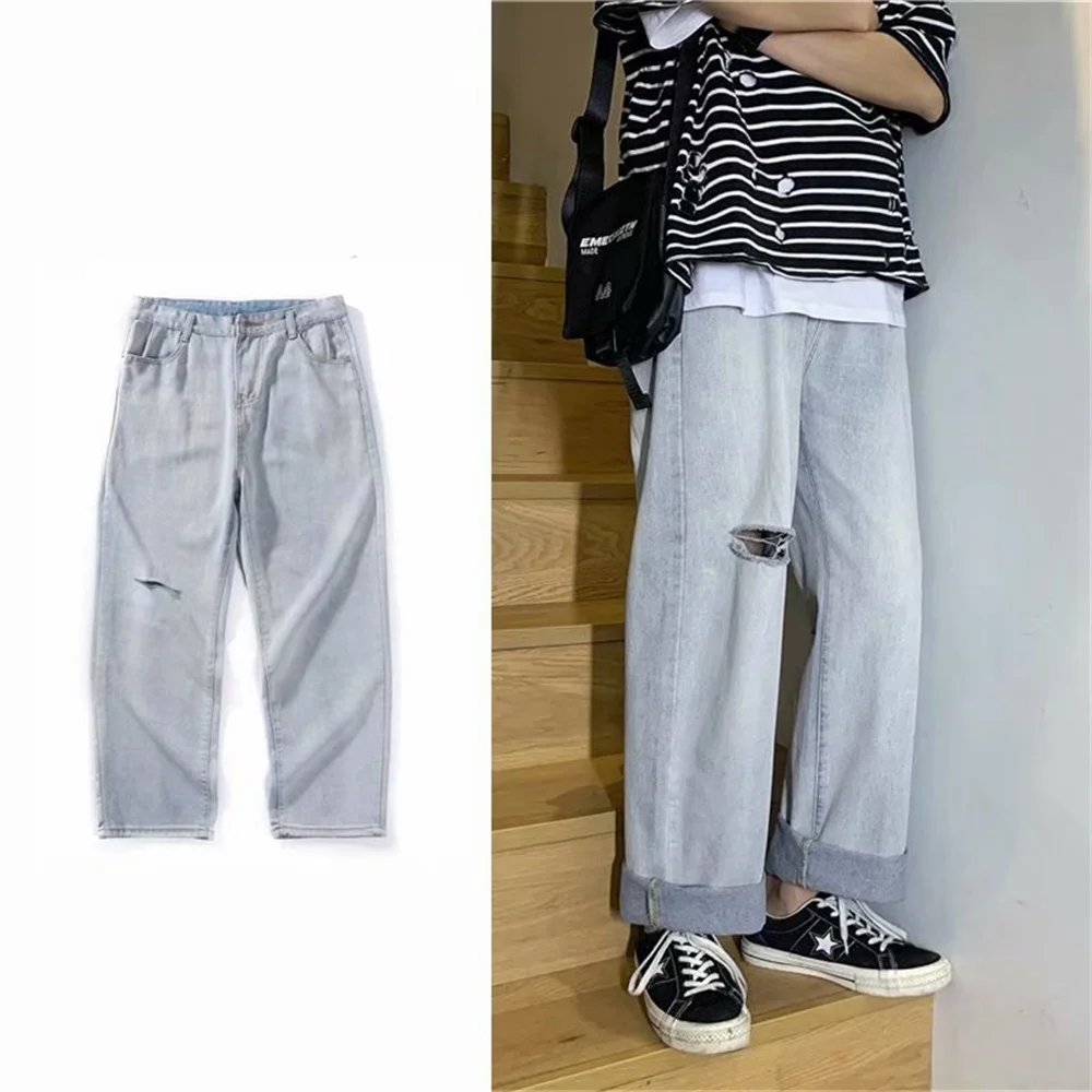 Womens Loose Fit Jeans 2022 Ripped Wide Leg For Women High Waist Blue Wash Casual Cotton Denim Trousers Baggy Jeans