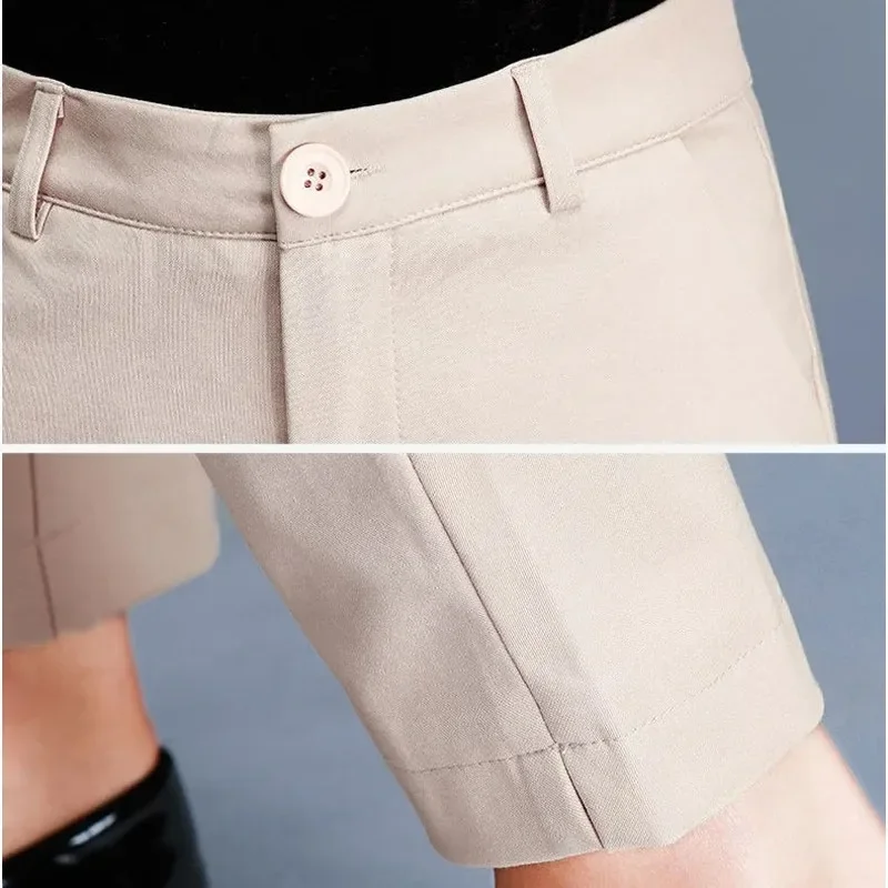 Women Khaki Black Work Pantalones Spring High Waist Skinny Pencil Trousers Office Lady Suit Classic Pants Elegant Capris 85-91cm