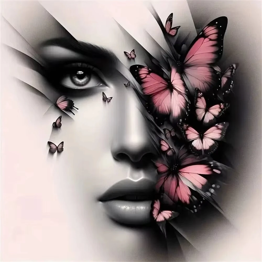 

Алмазная мозаика, женский портрет, картина из стразов, алмазная живопись, бабочка, сделай сам, вышивка, подарок ребенку