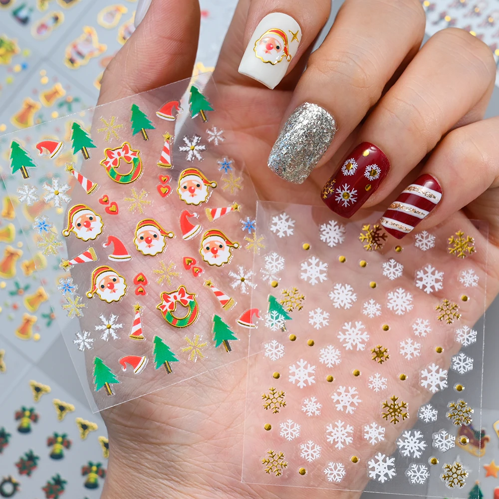 24pcs Christmas New Year Nail Art Sticker White Snowflake Santa Claus Adhesive Decals Nail Decorations Manicure Sliders Supplies