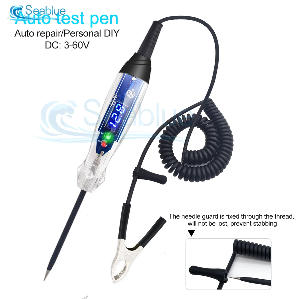 Cicalino automobilistico Test Light 3-60V DC Digital LED Circuit Tester Tester di tensione bidirezionale automatico con cavo a molla estesa