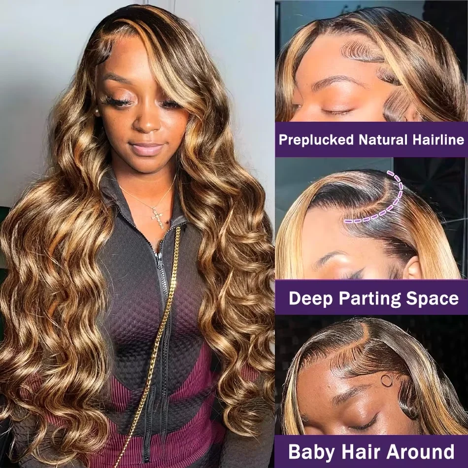 Wowear Highlight Wig Human Hair 30 Inch Body Wave Human Hair Wigs 13x6 Hd Lace Frontal Wig 13x4 Brazilian 4/27 Colored Wigs image 2