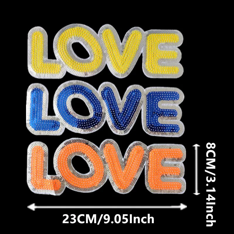 Clothing Women Shirt Top Diy Letter Patch LOVE Sequins deal with it T-shirt girls Iron on Patches for clothes Stickers