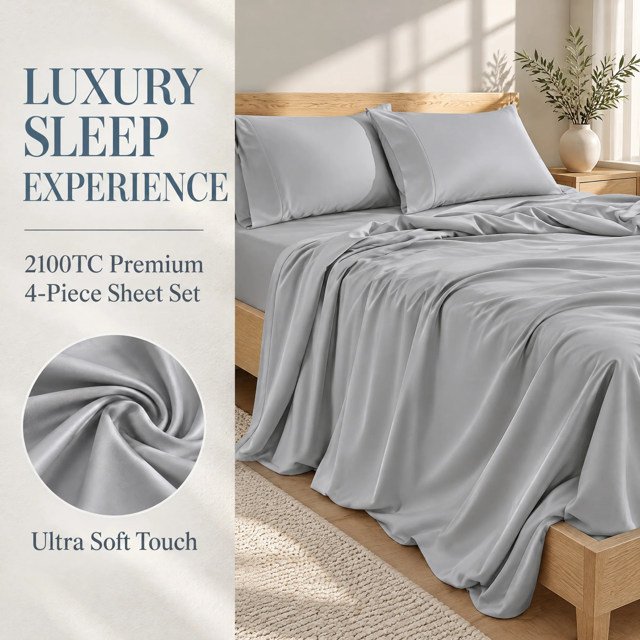 Cooling Sheet Pillowcase Set 4pcs, Lightweight Soft Bedding for Hot Sleepers, 16.14 Inch Deep Pocket Fitted Sheet, Complete Bedding Set for Bedroom