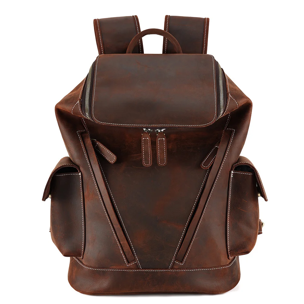 Sac à dos vintage en cuir de cheval pour homme, véritable sac à dos de grande capacité, sac d'école en cuir de vachette, sac pour ordinateur portable, voyage d'affaires, elin