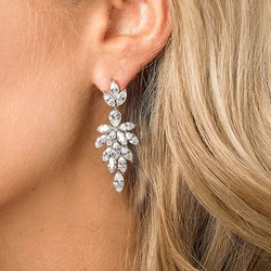 Huitan Luxury Marquise Cubic Zirconia Hanging Earrings Crystal for Women Silver Color Temperament Elegant Wedding Party Jewelry