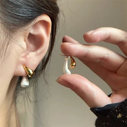 Trendy New 2 in 1 Detachable Stud Earrings for Women Gold Color Water Drop Studs Unusual Earrings Silver Color Metal Earrings