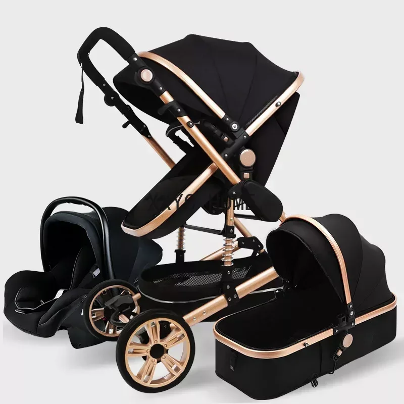 Cochecito  bebé 3 en 1, carrito de paseo, con asiento para coche, alto,  lujo, color rosa, para viajes