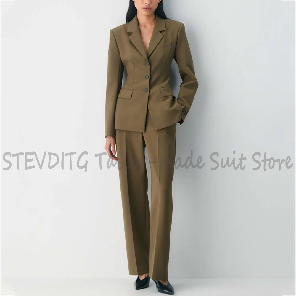 Formal Women's Pant Suits Classic Single Breasted Notch Lapel Straight Leg Casual Fashion Outfit for Office Lady Business Work