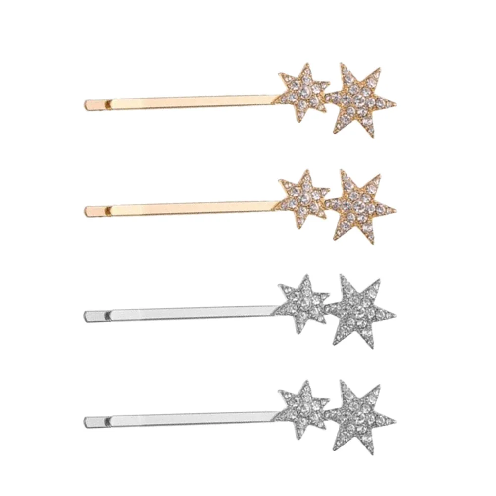 4 Pcs Five-pointed Star Hairpin Girl Barrette Pentagram Bobby Drill Alloy Barrettes