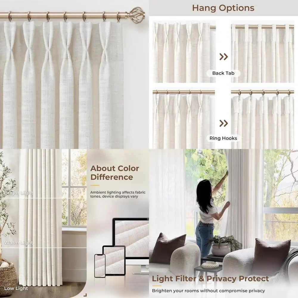 

Memory Trained Pinch Pleated Curtains 90 Inches Long, Linen Curtains for Living Room, 2 Panel Set Pinch Pleated Drapes with Hook