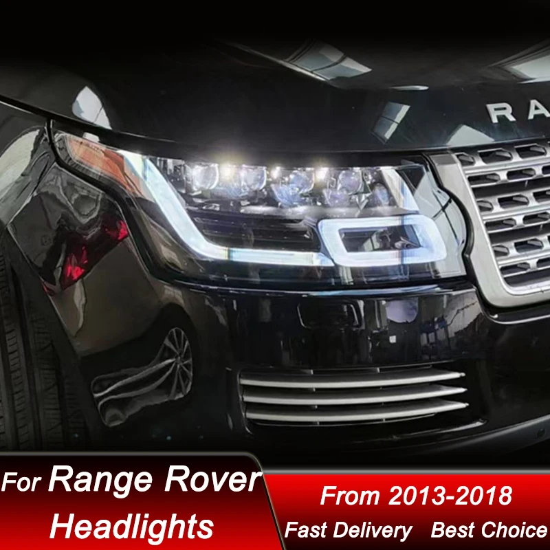 

Автомобильные фары для Land Rover Range Rover 2013-2018, 4-объектив, полностью светодиодные фары в сборе, обновленный комплект аксессуаров для линз проектора