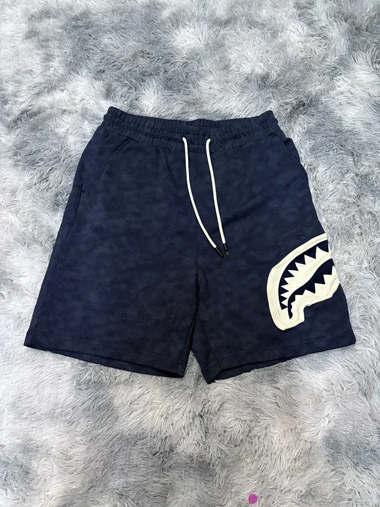 

American Street Sle ark Mouth Patch Men's Summer Loose Knee-Length orts Casual Straight Leg Pants for Youth