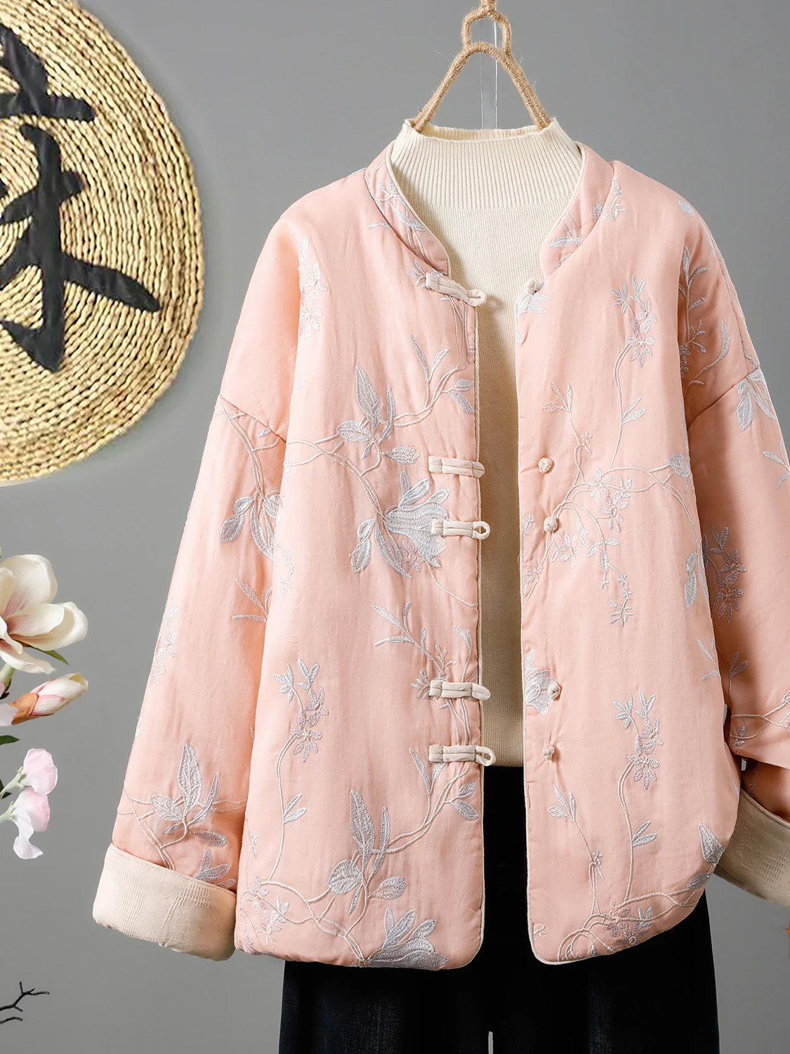 معطف شتوي من القطن المطرز من Ele Pure Flax ثنائي الاتجاه، معطف شتوي صيني جديد Sle Ladylike Commute Thi من Meimei Da