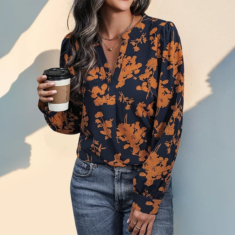 Conciso Lente en Herfst vrouwen Commuter Stijl Blouse Lange Mouwen Trui Gedrukt Shirt Casual Tops Vrouwen Kleding S8952