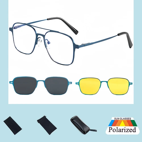 Imagen 2 del producto HBK-gafas de sol polarizadas 3 en 1 para hombre, lentes con Clip magnético, montura de tendencia 2024, lentes ópticas para ordenador, UV400