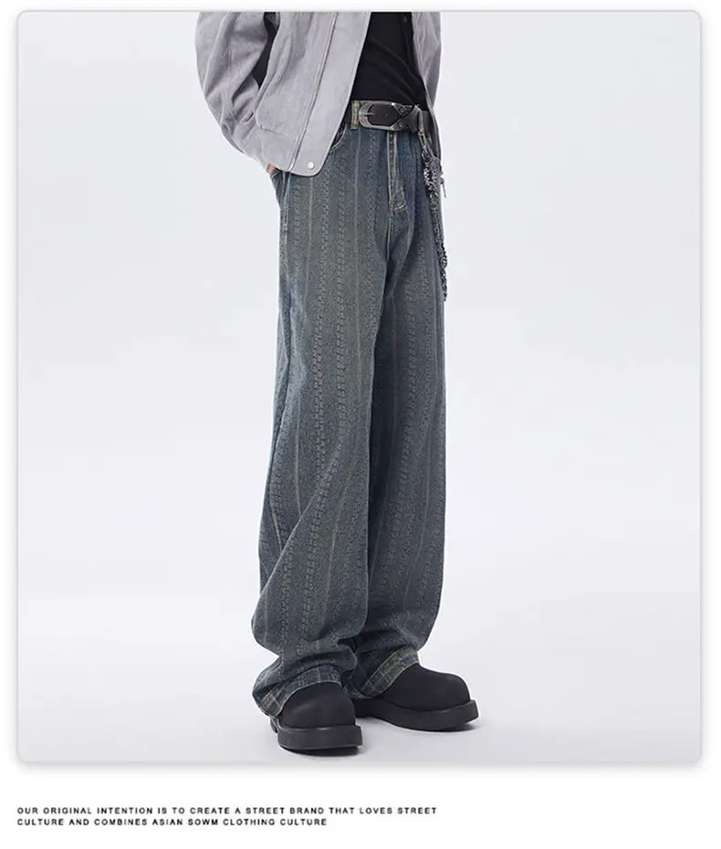 2026 New Tall Extended Edition American Retro Jeans a righe punteggiate Marchio alla moda Personalizzato Rascal Jeans belli Stile da uomo