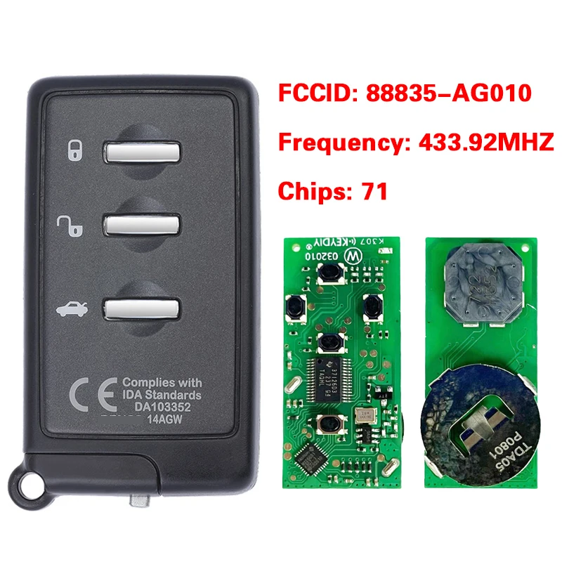 

CN034005 Smart Card Remote For Subaru Legacy Impreza 2007 - 2014 Denso 14ACA (88835-AG010) 271451-0780 433.92mhz ASK 71Chip