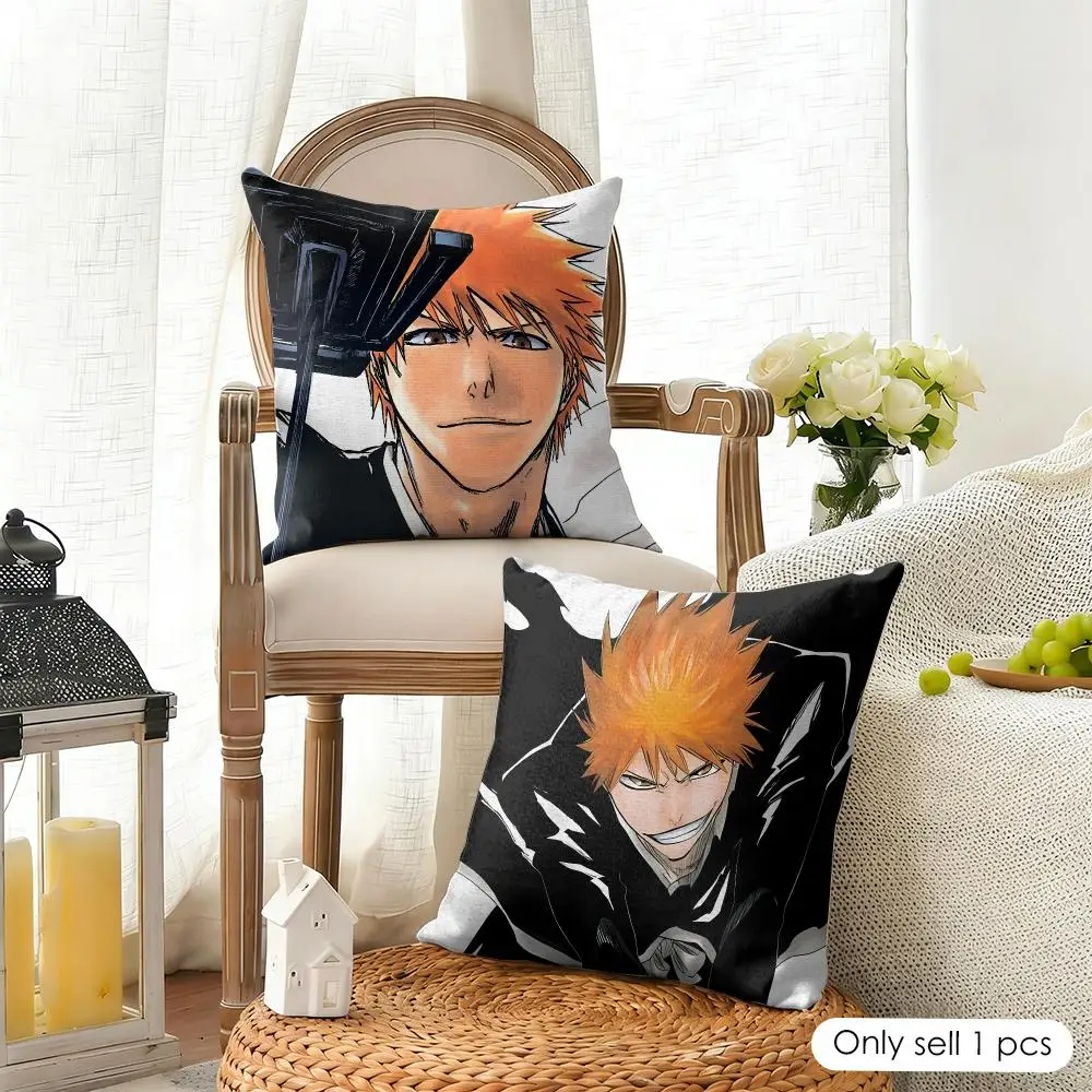 Anime B-bleach Kurosaki Ichigo Cushion Cover Linen Square Pillow Case Naturally Durable Hypoallergenic Gentle On Sensitive Skin
