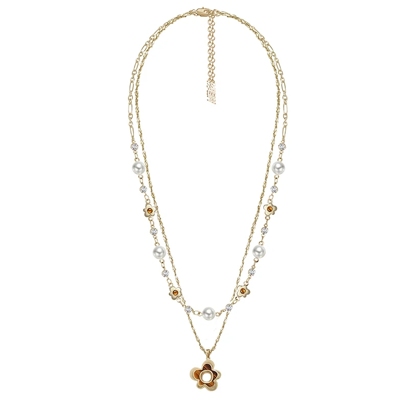 MASW Original Design Vintage Temperament Glass Simulated Pearl Brown Flower Necklace For Women Girl Gift Modern Jewelry