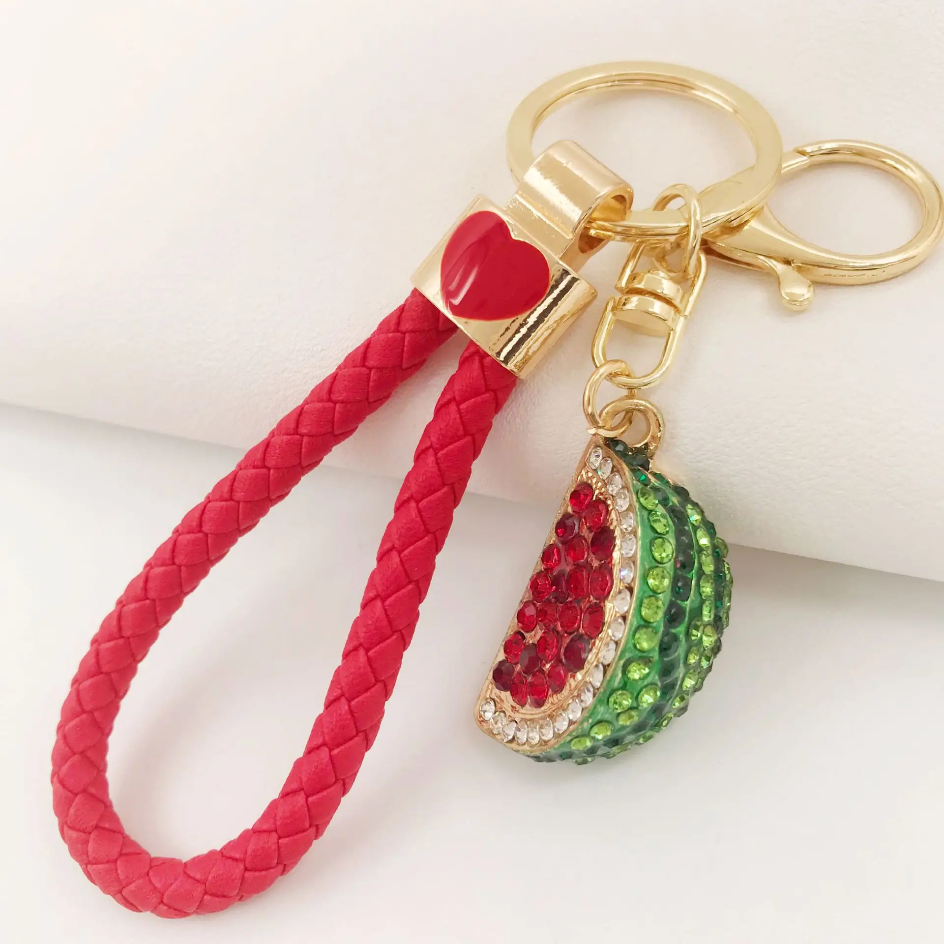 Creative Bling Rhinestone Watermelon Key Chain Fine Workmanship Portable Bag Pendant Fashion Jewelry Decor Gift For Friends