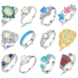 CiNily Bohemia Exquisite Opal Rings With Colorful Zircon 925 Sterling Silver Cute Flower Geometric Ring for Women Jewelry Gifts