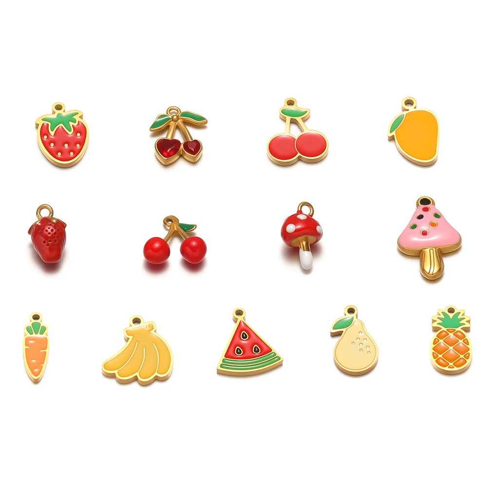 

5 шт., милые грибы, эмаль, фрукты, маленькие вишневые подвески, сделай сам, детское ожерелье, детский браслет, изготовление ювелирных изделий, сережек