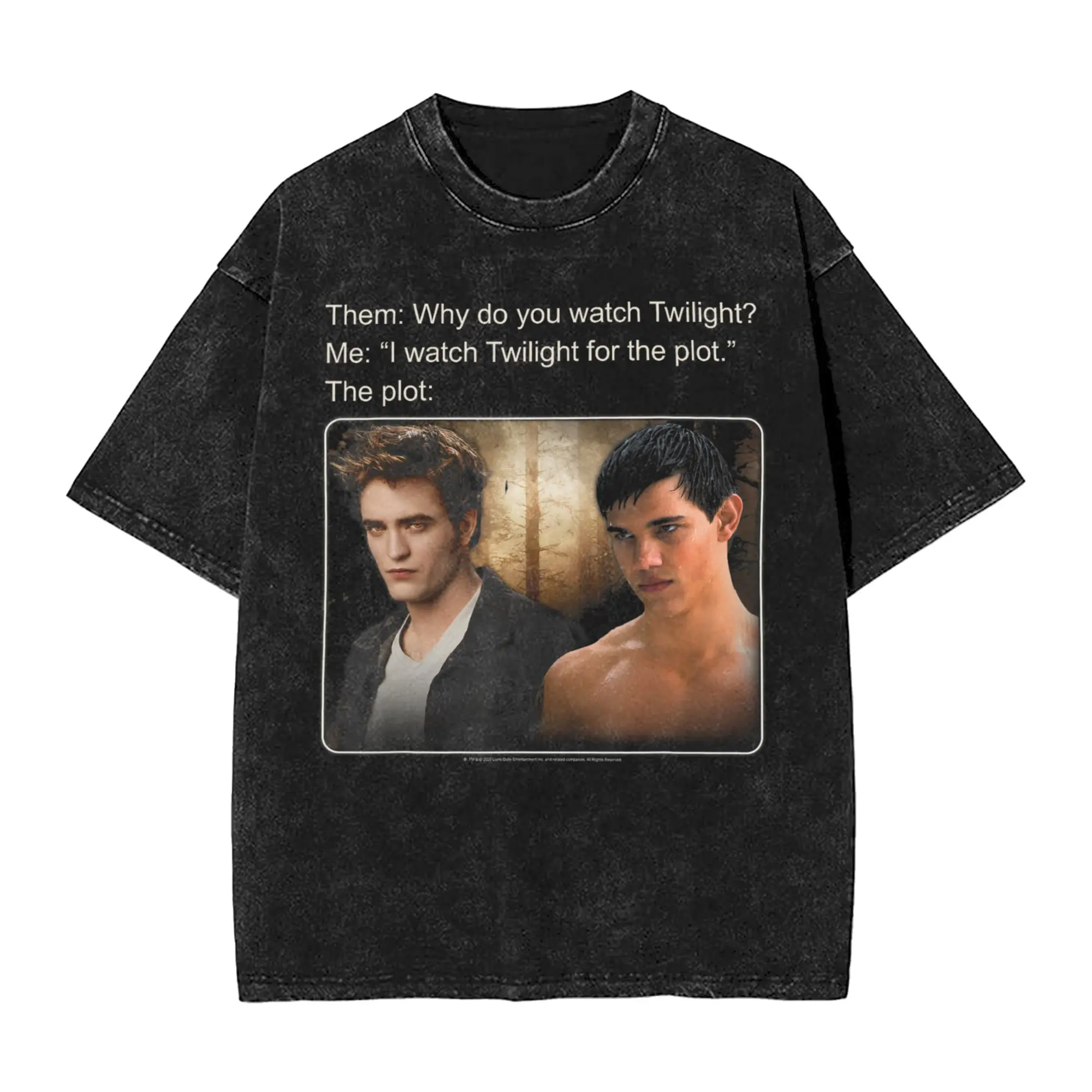 Funny Twilight Saga I Watch Twilight For The Plot Meme T-Shirts for Men Round Neck Cotton Washed T Shirt  Short Sleeve Tee Shirt