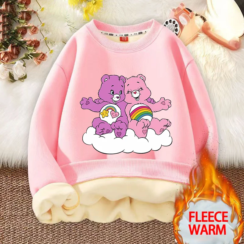

Care Bears Kid Lamb Wool Pullover Hoodies Cartoon Anime Printed Sportswear Autumn Winter Kawaii Warm Thick Home Clothes Top Gift