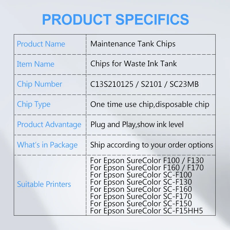 C13S210125 S2101 SC23MB Maintenance Tank Chip For Epson SureColor F100 F130 F160 F170 SC-F100 SC-F130 SC-F160 SC-F170 Printer