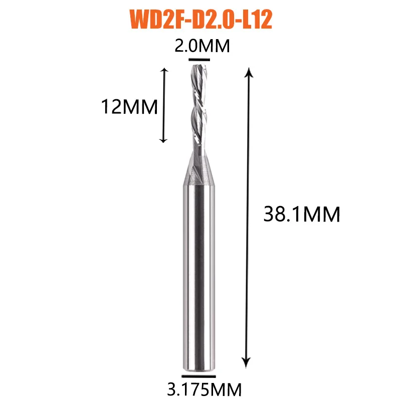 Dreanique 1 st Down Cut 2 Fluit Spiraal Carbide Frees 3.175 4 6 8mm Router Bit End Mill Hout MDF Downcut
