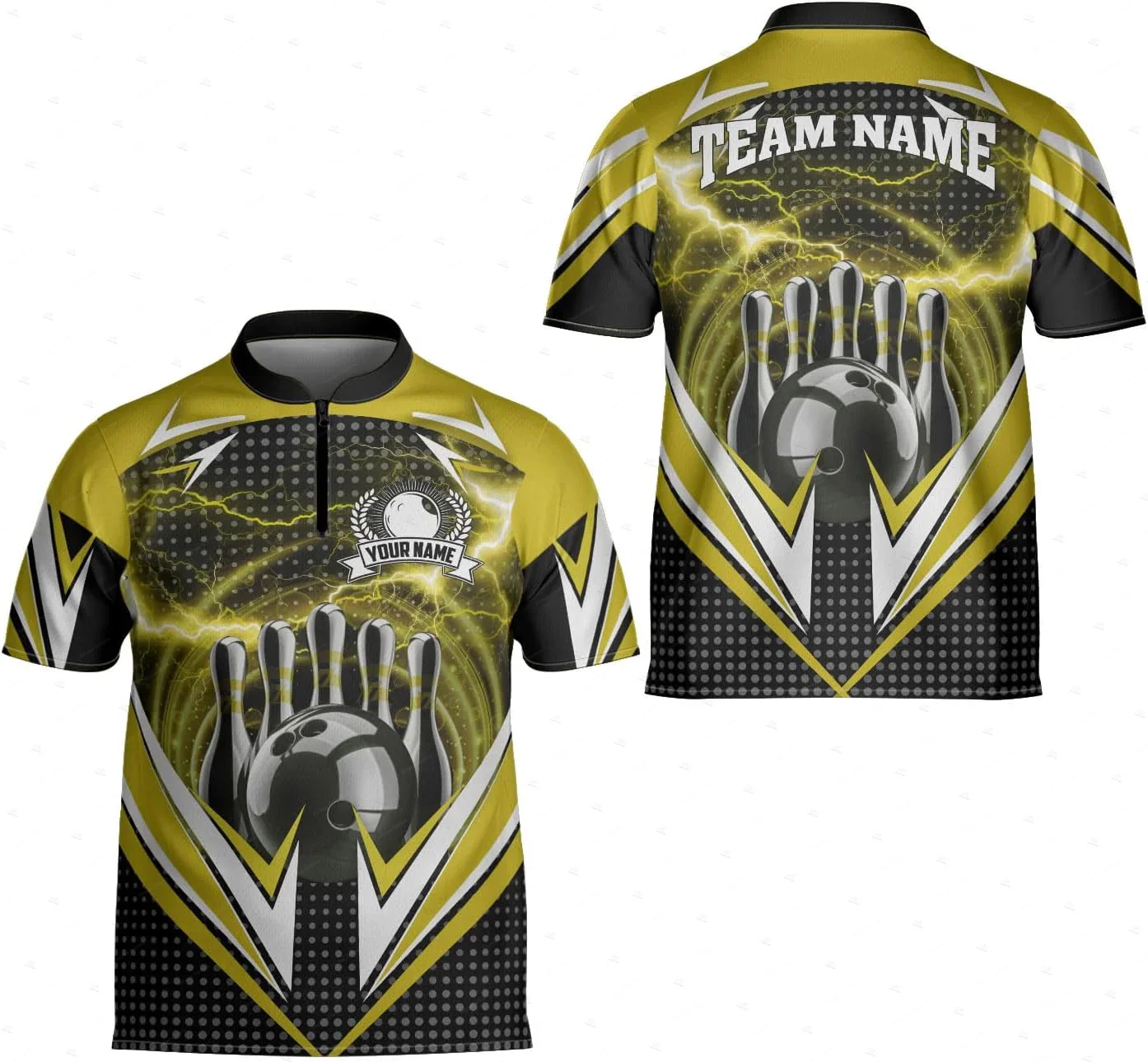 Custom Name Mesh Breathable Bowling Flame Ball Graffiti Vintage 3DPrint Harajuku Summer Short Sleeve Zipper Polo Jersey Shirts E - Image 6