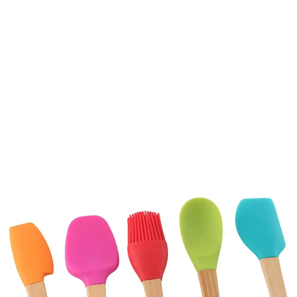 Pastry Mixing Non-stick Kicthen Utensils Wooden Handle Mini Spatula Baking Tools Brush Cake Scraper