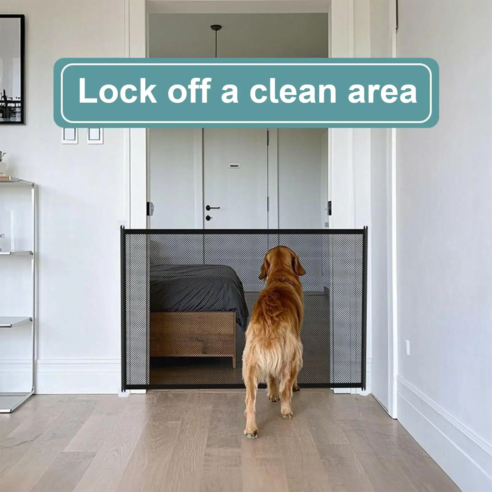 Pet Gate Indoor No-Drill Foldable Dog Gate Mesh Tall Adjustable Net For Doggy Doorways Living Room Bedroom Hallways Kitchen