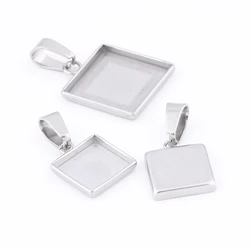 10pcs Stainless Steel 10mm 15mm Square Charm Cabochon Base Settings Diy Bezel Pendant Blank Trays For Necklace Jewelry Making