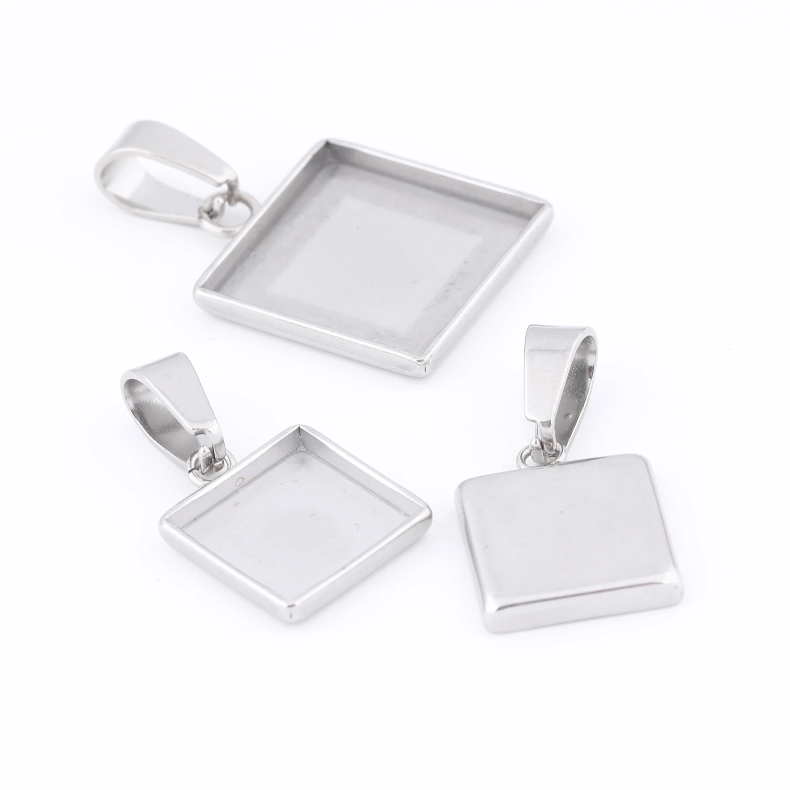 10szt ze stali nierdzewnej 10mm 15mm kwadratowy urok Cabochon ustawienia bazowe Diy wisiorek fasetowany puste tace na naszyjnik tworzenia biżuterii
