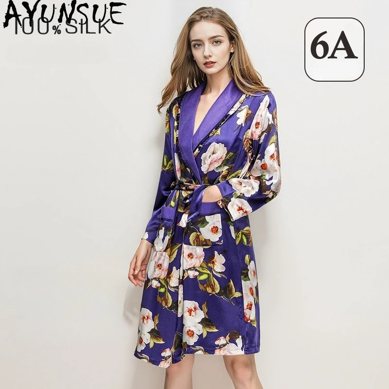 AYUNSUE 100% Mulberry Silk Robes for Women 19MM Silk 2026 Autumn and Winter Clothes Sleepwear Women's Pajamas Пижама Женская