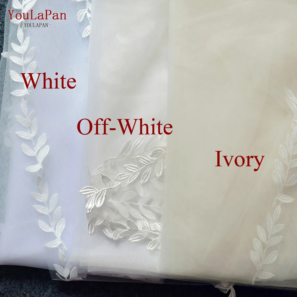 YouLasaupoudrer-Voile de mariage en tulle doux avec bordure en dentelle, 1 niveau de long, élégant, valse délicate, longueur VEU, patients, V129